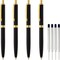 4 Pack Ballpoint Pens, Premium Retractable Metal Ballpoint Pen, Matte Black with Gold Trim, Medium Point 1.0mm Black Ink Pen for Home School Work Office Supplies, Extra 4 Refills